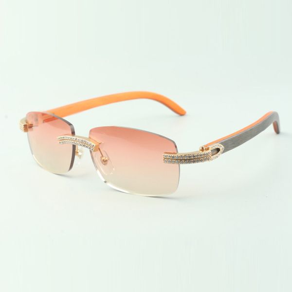 

double row diamond designer sunglasses 3524026 with orange wooden arms and 56mm lens, White;black
