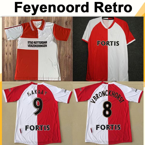 

07 08 feyenoord mens retro soccer jerseys v. bronckhorst makaay slory home red white football shirt short sleeve uniforms, Black;yellow