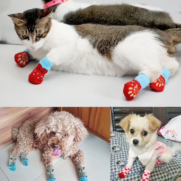 

cute puppy dog shoes anti-slip knit socks small dogs cat shoes chihuahua boots for winter indoor wear slip on paw protec bbyfbk
