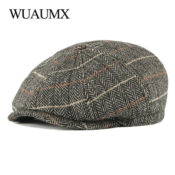 

wuaumx wool octagonal hats tweed flat cabbie newsboy caps men painters hats autumn winter beret british style herringbone caps 201216, Blue;gray
