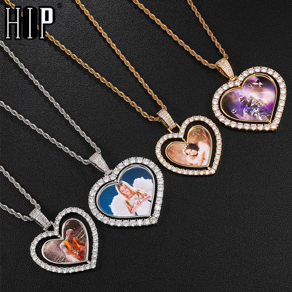 

hip hop custom made p heart rotating double-sided iced out bling cubic zircon necklace&pendant for men jewelry large smallq0115q0115, Silver