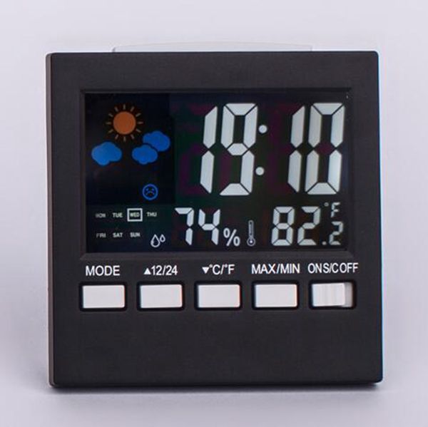Termometro per schermo a colori per uso domestico Elettronica Meteo Display digitale Orologio multifunzione Decorazioni per la casa Gadget Igrometro Nuovo 9 5ms F2