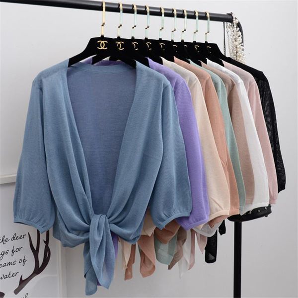 

summer autumn women thin knitted cardigans coat ice silk small shawl sweaters jacket female loose elegant short cardigan rh1248, White;black