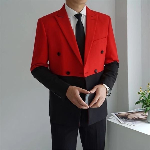 Halb Schwarz Rot Weiß Männer Blazer Hombre Zweireiher Blazer Masculino Slim Fit Hochzeit Prom Stilvolle Splice Männer Blazer Homme LJ201103