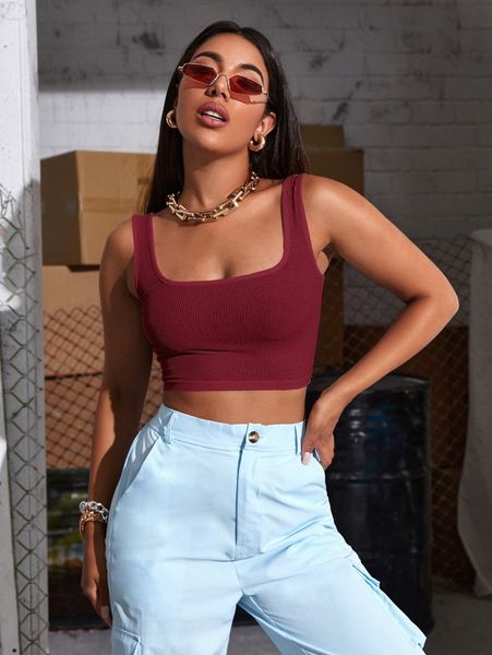 

solid ribbed crop tank f7st#, White