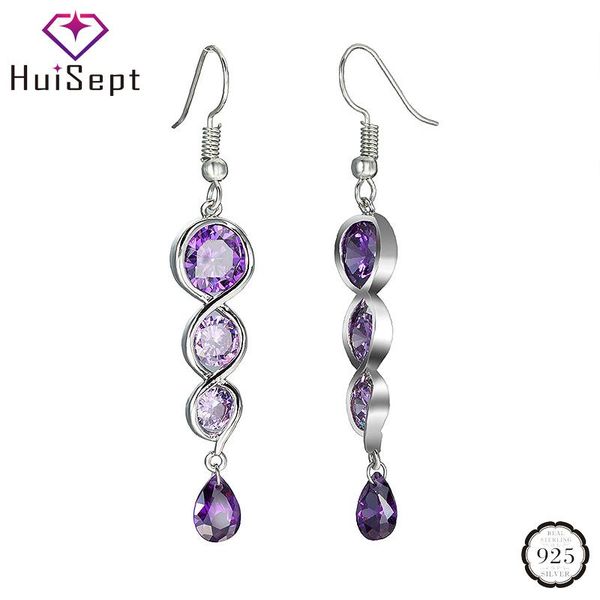 

dangle & chandelier huisept silver 925 earrings jewelry geometric shape amethyst gemstone long style drop for women wedding party wholesale