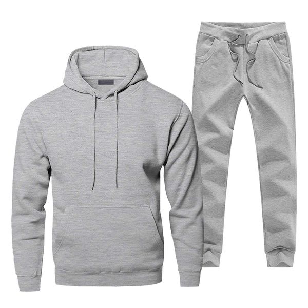 

solid color mens полный костюм cousssuit простые стиль для спортивных штангой толстовки для мужчин чистый цвет 2 частей набор фитнес наборы, Gray