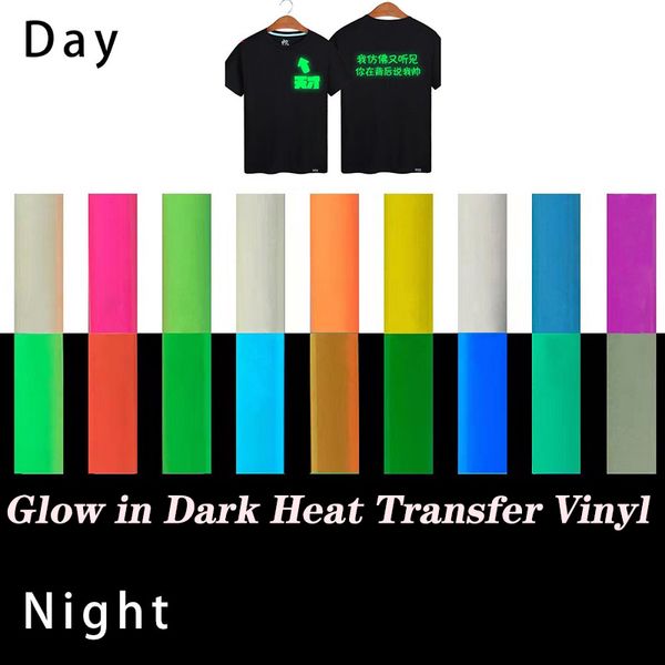 O brilho no ferro de vinil de transferência de calor escuro no vinil htv pacote luminoso permanente do vinil para t - shirts Tecido de roupa Noctilucent DIY fornecimentos 25x30cm