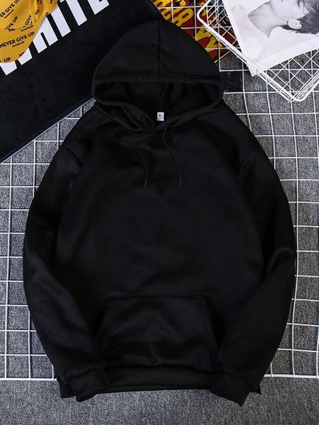 

solid kangaroo pocket drawstring hoodie u1oi#, White;black