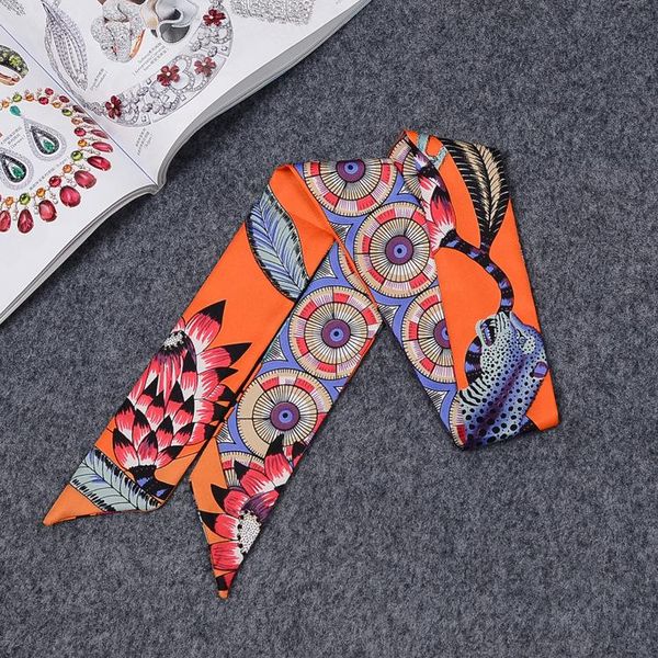 

New Arrival Monkey Pattern Print Lady Silk Feeling Riband Scarves Bags Scarf Small Ribbon Hair Band Bandeaus Clothing Match BD43, Blue;gray