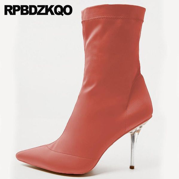 

10 red pointed toe designer shoes women ankle extreme high heel autumn big size stiletto boots fetish slip on, Black
