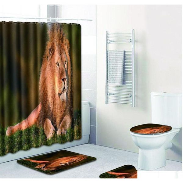 

lion pattern printing non-slip home toilet pad cover bath mat + sho qylniy mj_bag