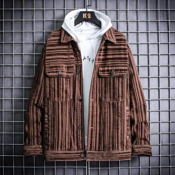 

men's jackets autumn denim jacket loose stripe casual, Black;brown