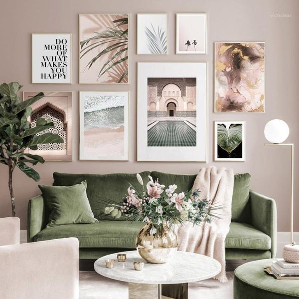 

paintings morocco doorway nature tropical leaf abstract pink sky poster canvas painting wall art prints picture for living room home decor1