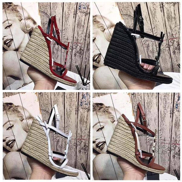 

spring wedge sandals classics slippers summer flat sandals slides fashion leather beach shoes 01, Black