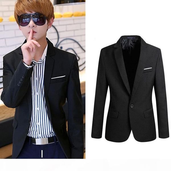 

wholesale- stylish mens men casual slim fit formal one button suit blazer coat jacket, White;black