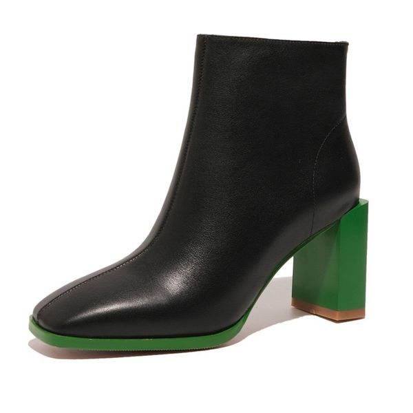 

2021 women genuine leather ankle stylish fashionable black heels woman shoes winter new boots 42 z3ke