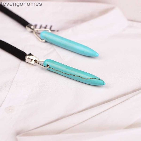 

natural bohemian style korean velvet strap stone turquoise pendant long sweater chain necklace, Silver