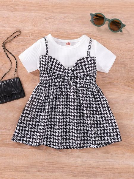 

baby houndstooth ruched 2 in 1 dress she, Red;yellow