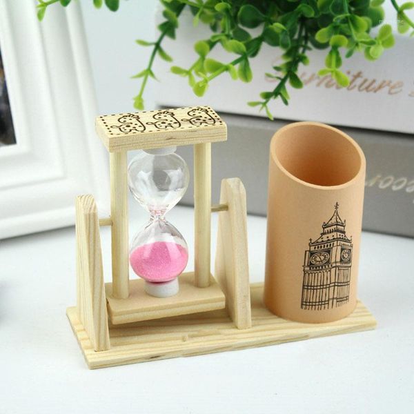 

other clocks & accessories wholesale-creative rotatable hourglass timer wood crafts pen pencil holder deskstudents birthday gift1