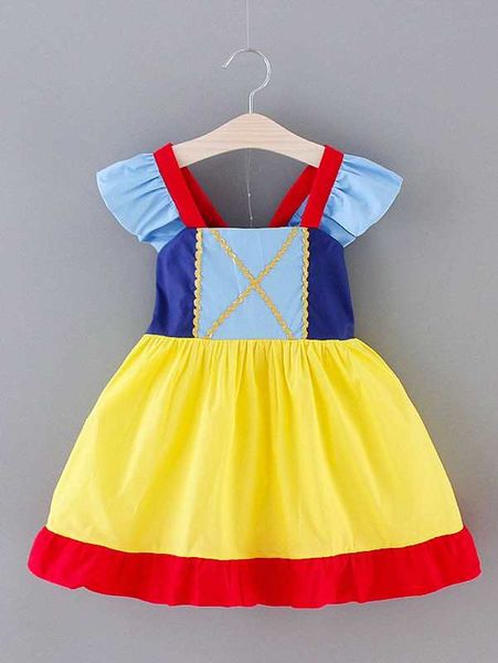 

toddler girls color block tie back a-line dress she, Red;yellow