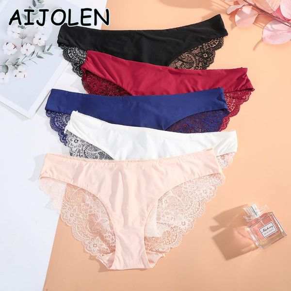 

aijolen solid color  lace panties stitching hollow underwear wine red black underpants panties, Black;pink