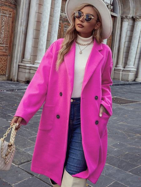 

double breasted lapel collar overcoat 24hv#, Black