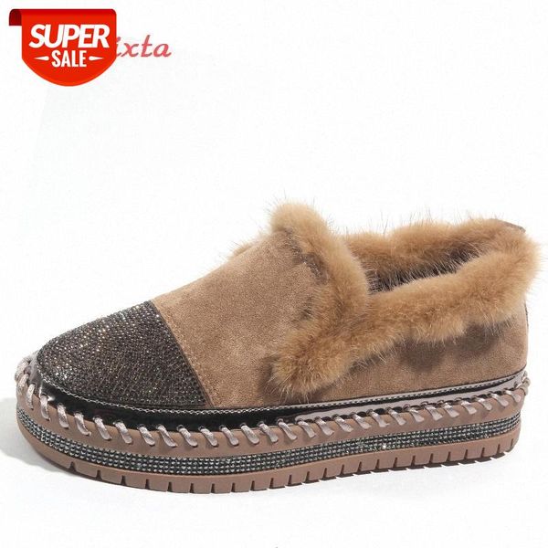 

aphixta warm real mink fur shoes women luxury crystal hand stitching leather winter shoes woman slip-on platform flats #sy0l