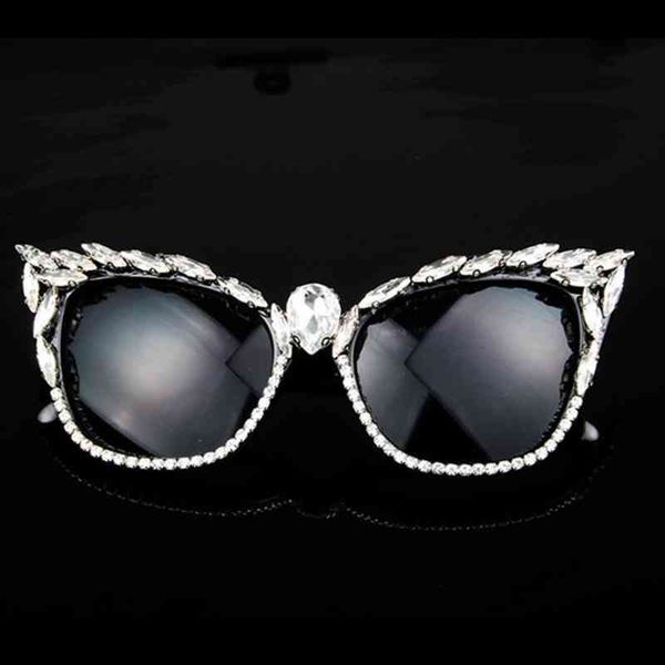 

crystal vintage cat eye sunglasses women brand designer retro female sunglasses for women ladies shades uv400, White;black