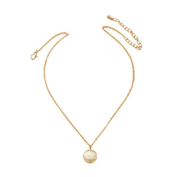 

ins trendy gold chain round embossment flower locket p frame geo minimalism pendant choker necklaces korean fashion jewelry, Golden;silver