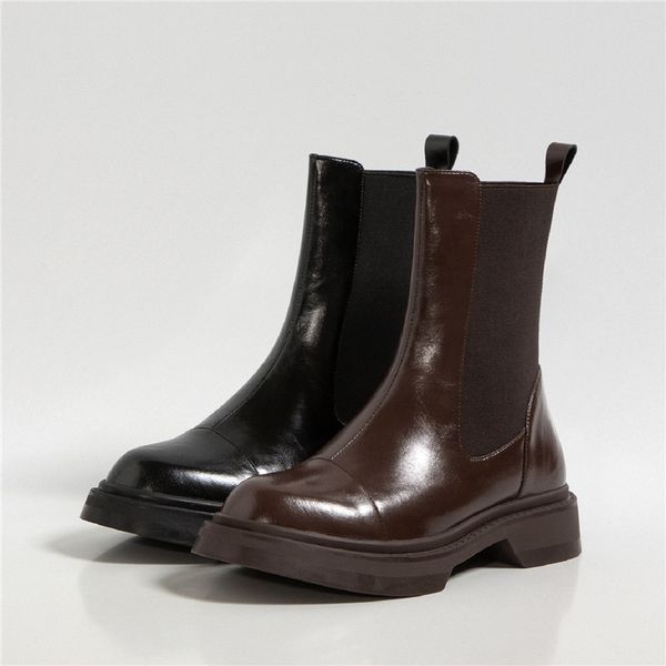 

fashion loafer winter women genuine leather platform chunky heels shoes woman 2020 working party ankle boots for women, Black