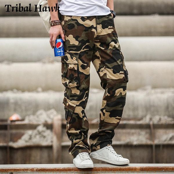 

cargo pants men camouflage tactical pants army style combat clothing male jogger multi pocket camo trousers, Black