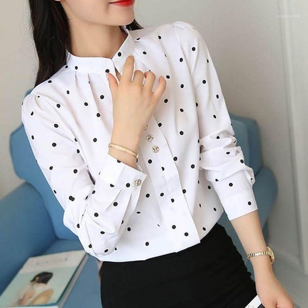 

2020 women polka dot blouse shirt fashion classic white shirt ladies blouses1