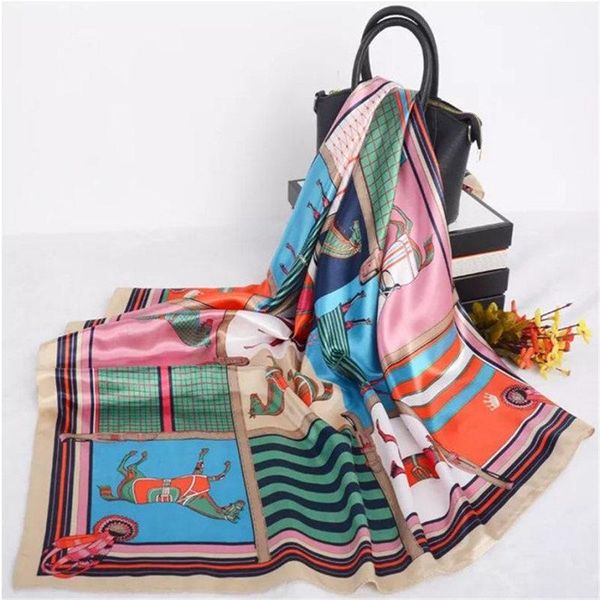 

scarves 2021 90*90cm summer women silk foulard square scarf ladies beach shawl bandanna large hijab muffler female, Blue;gray