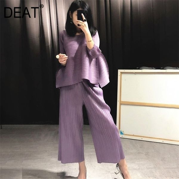 

deat suit woman casual style solid round collar pullover t shirt + wide leg pants high elastic summer fashion at427 220315, White