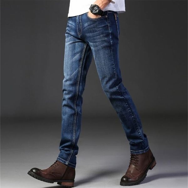 

popular stylish stretch men solid color micro-elastic classic jeans 201223, Blue