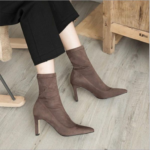 

boots women's women snow motorcycle casual shoes suede elastic, Black