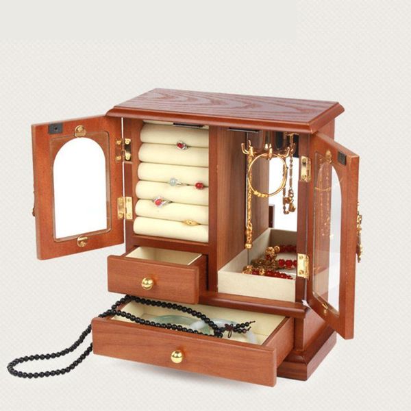 

jewelry pouches, bags vintage wooden box necklace ring earrings container solid color creative storage case, Pink;blue