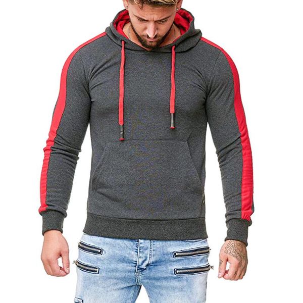 

vogue men stripe splicing button pullover long sleeve hooded sweatshirt blouse, Black