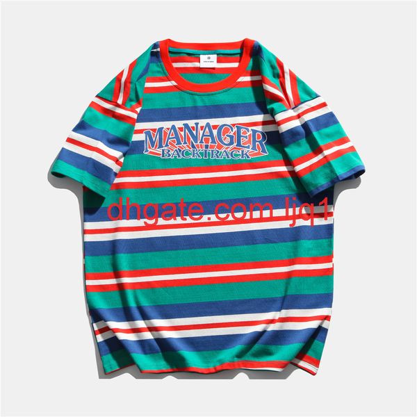 

letter print stripe short sleeve t-shirt men's inschao color matching half sleeve bf harajuku round neck sleeve, White;black