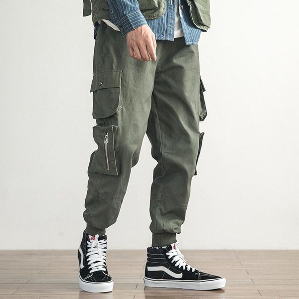 

man's trend leisure time pants loose cropped pants overalls student hallen bottom trousers solid casual lace-up1, Black