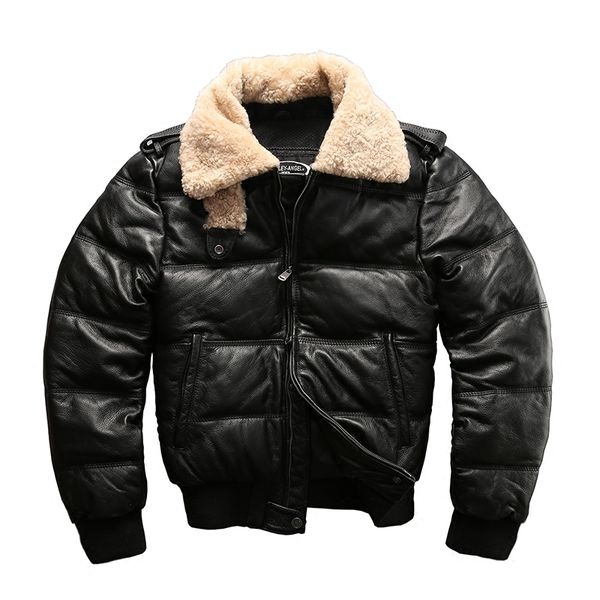 HA-805 Europäische Größe Hohe Qualität Super Warm Echte Kuh Haut Leder Mantel Herren Große Casual Rindsleder Unten Jacke LJ201030