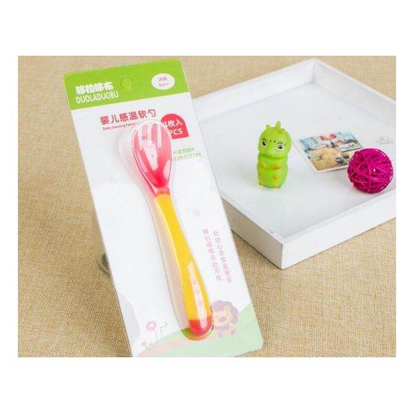 

1 piece children kids tableware temperature sensing soft spoon fork cutlery baby feeding dishes infant gadgets silicone f sqcsyu, Red;brown