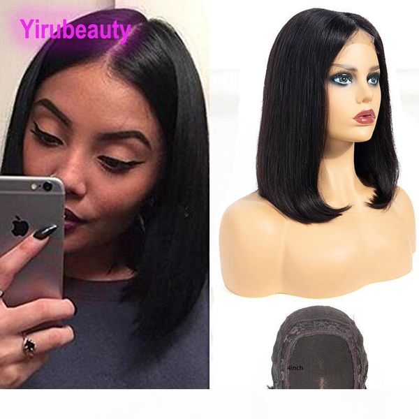 

brazilian virgin hair 4*4 lace wig straight bob wigs adjustable band 10-18inch 4*4 lace front wig natural color, Black;brown