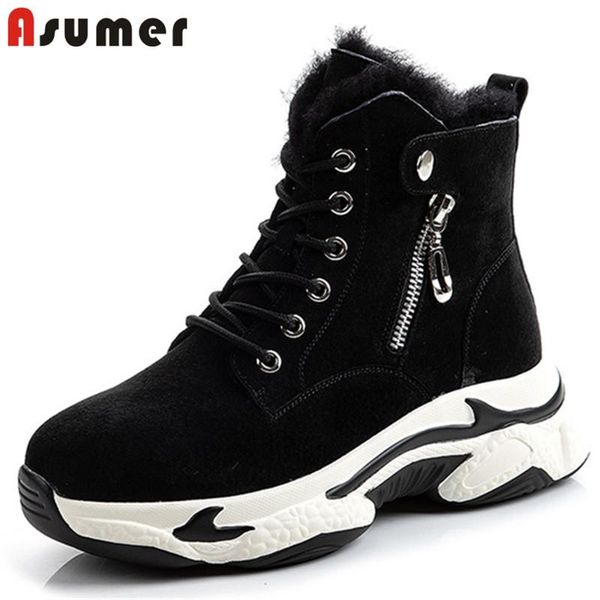 

boots asumer sneakers 2021 winter snow women flock thick fur warm flat platform shoes comfortable casual ankle female, Black