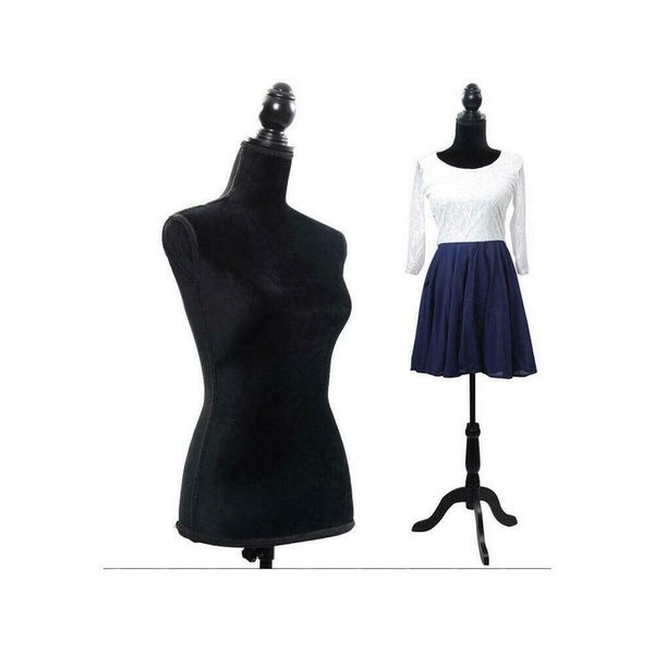 

adjustable female mannequin dress torso clothing display /w tripod stand black