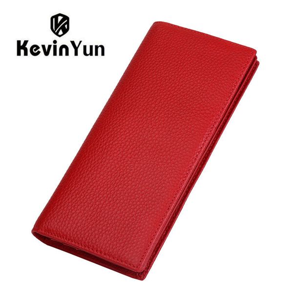 

kevin yun designer brand fashion genuine leather women wallets rfid blocking long slim bifold lady card holder purse c1115, Red;black