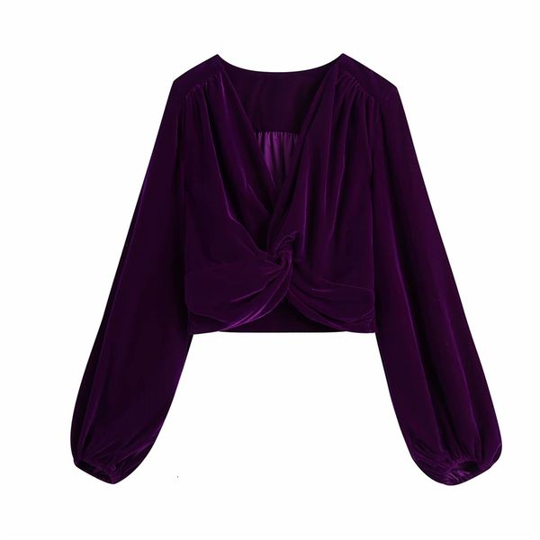 

2021 new elegant women solid purple veet shirts fashion ladiesv-neck crossing streetwear female chic sleeve blouses m8mj, White