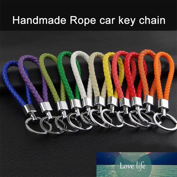 

leather 1pcs simplicity car chain ring braided woven keychain diy bag pendant key handmade rope, Silver
