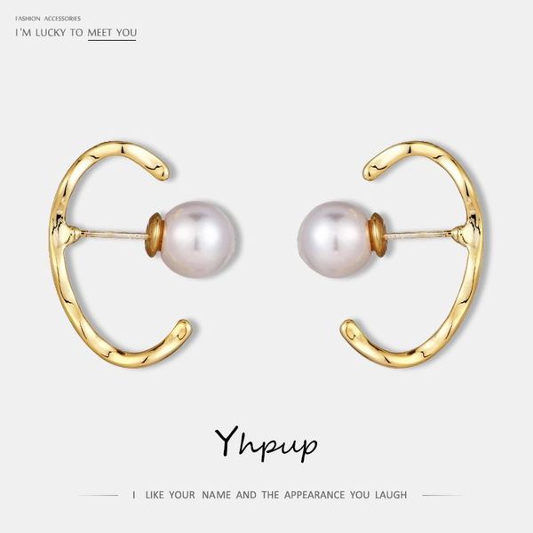 

stud yhpup fashion personality zinc alloy earrings c shape geometric gold imitation pearls for women party jewelry1, Golden;silver